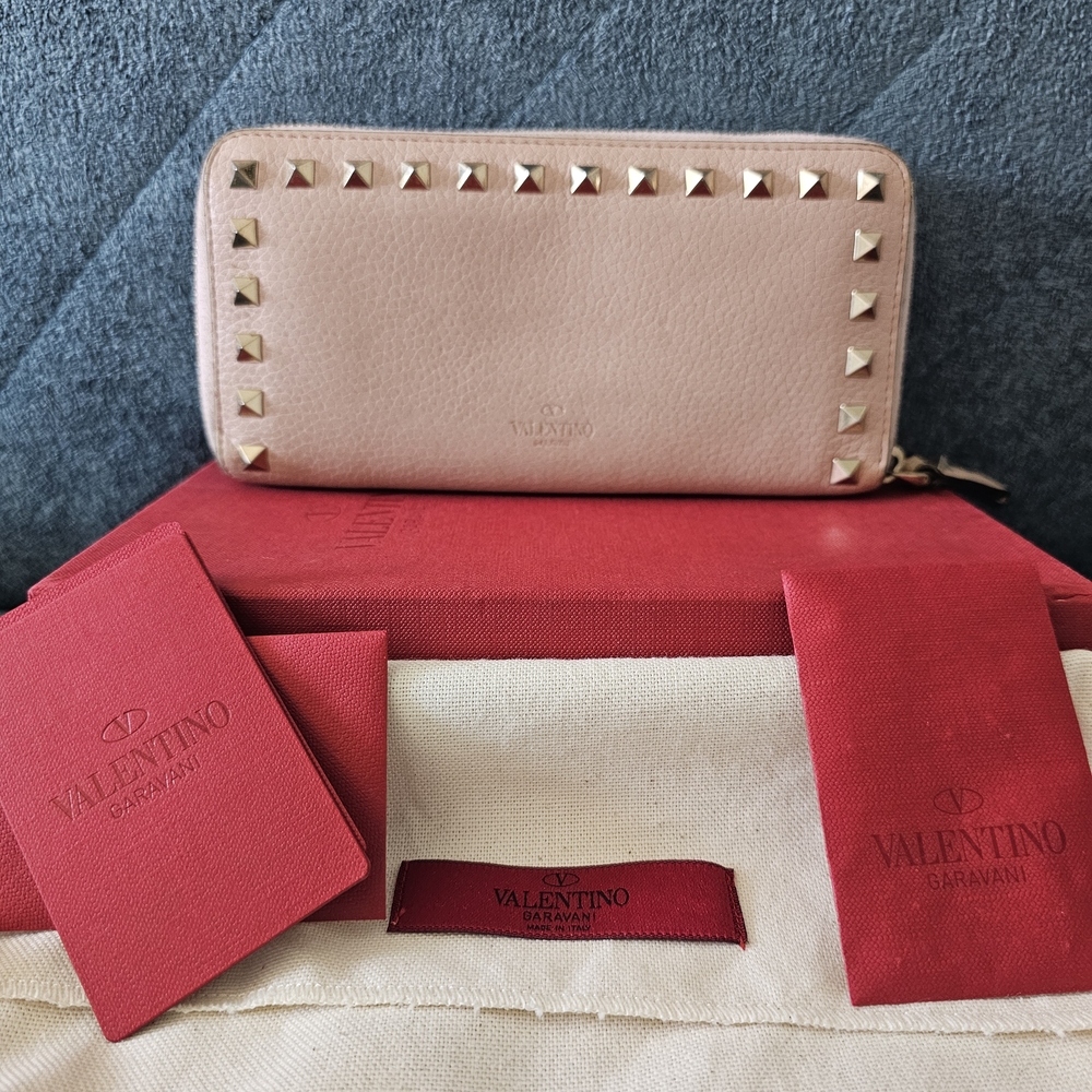 Valentino Garavani Pink Studded Zip Wallet